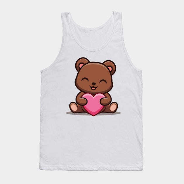 Cute Kawaii Teddy with Heart Tank Top by Seedsplash